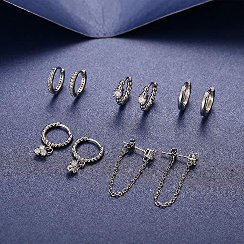 5 Pairs Silver Huggies Hoop Earrings Set For Women Girls Small Dangle Chain Hoop Earrings Jewelry For Gifts #TOP3
