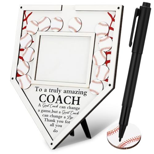 Anglechic Baseball Frame Coach Gift with Wood Chips Signature Pen Graduation Coach Frame Gifts Baseball Plate Plaque for Coaches Thank You Gift