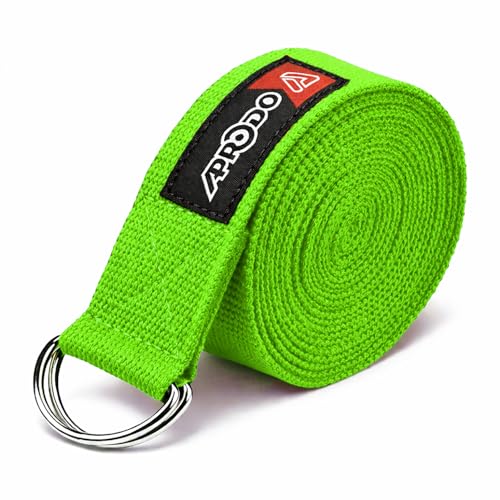 Image of Aprodo Yoga Strap (6 /8 /10 Feet Size Option) 1.5 inch Width 100% Cotton Straps with Adjustable D-Ring Buckle, Best for Yoga, body Flexibility & General Fitness