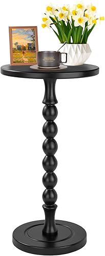 Mesa auxiliar redonda para espacios pequeños, mesa de bebidas con pedestal de madera de roble, mesa auxiliar moderna para sala de estar, dormitorio,