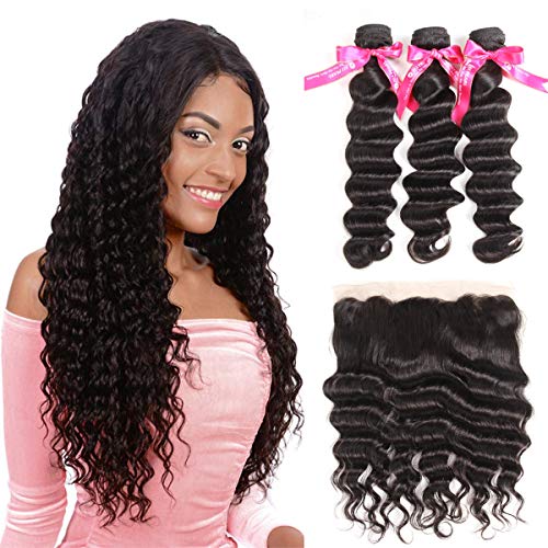 Alipearl Hair Loose Deep 13x4 Swiss Lace Frontal Closure With 3 Bundles 100% Brazilian Virgin Hair Loose Deep Wave Bundles Mixed Length Loose Curly Hair Extentions Ali Pearl Hair(20 22 24+18 frontal)