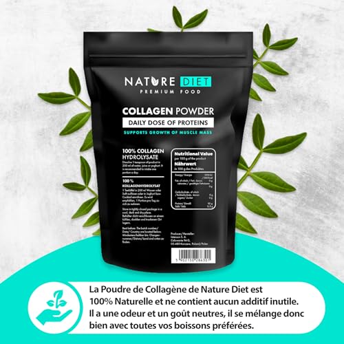 Nature Diet - Poudre de collagène (Type I, III) | 600 g | Hydrolysat | Sans saveur | Peptides de collagène – Image 5