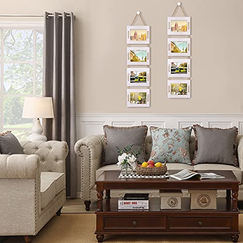 Dlquarts 5X7 Hanging Picture Frames Collage Wall Decor, 4-Opening Photo Frame Set, 3.5X5 With Mat Or 5X7 Without Mat, Rustic Solid Wood Photo Frame Vintage White #TOP6