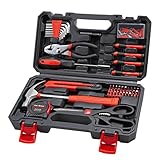 CARTMAN Tool Set General Household Hand Tool Kit with Plastic Toolbox Storage Case Red & Black