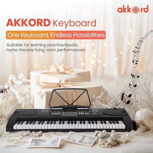 Image of Akkord AKD 61KB 61-Key Octave Electronic Keyboard with adapter- LED Display | Mic |Music Sheet Stand | 255 Rhythms | 255 Timbres | 24 Demos