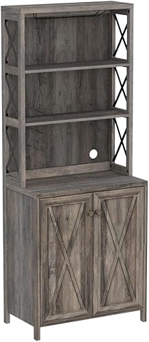 YITAHOME Gabinete de despensa de cocina con soporte para microondas, estante de vino, gabinete de bufé independiente con estantes ajustables y