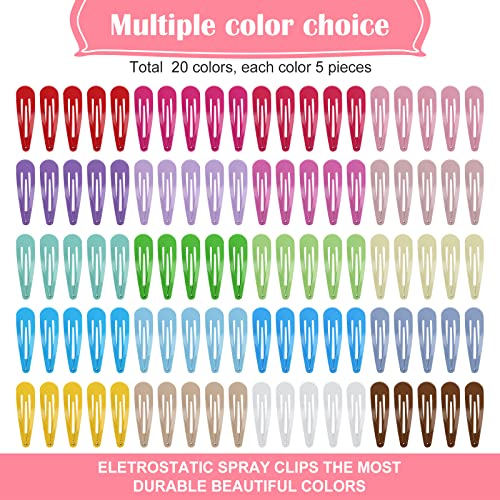 100Pcs Snap Hair Clips, Sublaga 2 Inch Bend Hair Clips, Metal Barrettes In 20 Assorted Color, No Slip Cute Solid Candy Color Hair Accessories For Girls, Women, Kids Teens Or Toddlers (100Pcs Solid Color) #TOP1