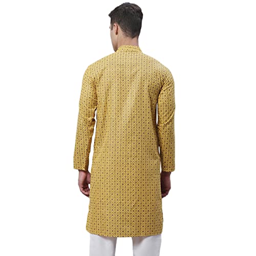Image of Sojanya (Since 1958 Men'S Cotton Linen Blue Foil Printed Only Long Kurta