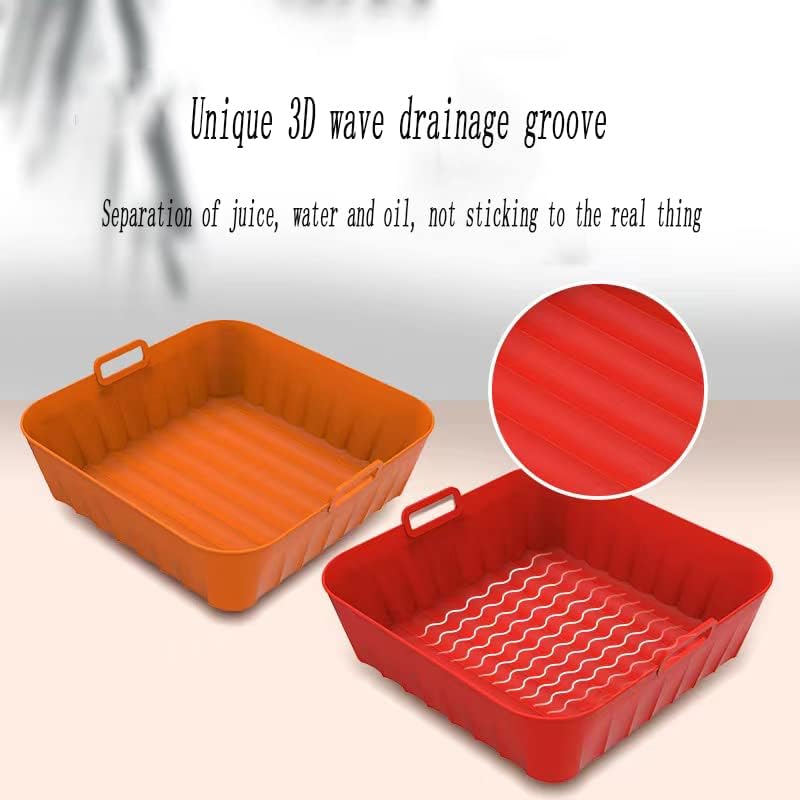 2Pcs Air Fryer Silicone Pot,8.2 inch Square Non-Stick Air Fryer Silicone Liners Compatible, Reusable Air Fryer Silicone Pan with Most Air Fryer Basket