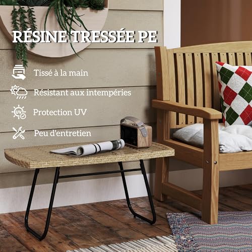 Table d'appoint de jardin résine tressée rectangulaire 90x50 structure acier