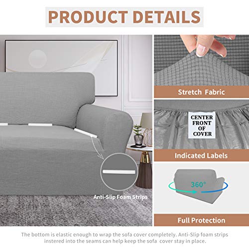 Image of Easy-Going Waterproof Loveseat Couch Cover Stretch Jacquard Sofa Cover | Dual Waterproof Sofa Slipcover, Leakproof Furniture Protector for Kids, Pets, Dog and Cat (Loveseat, Light Gray)