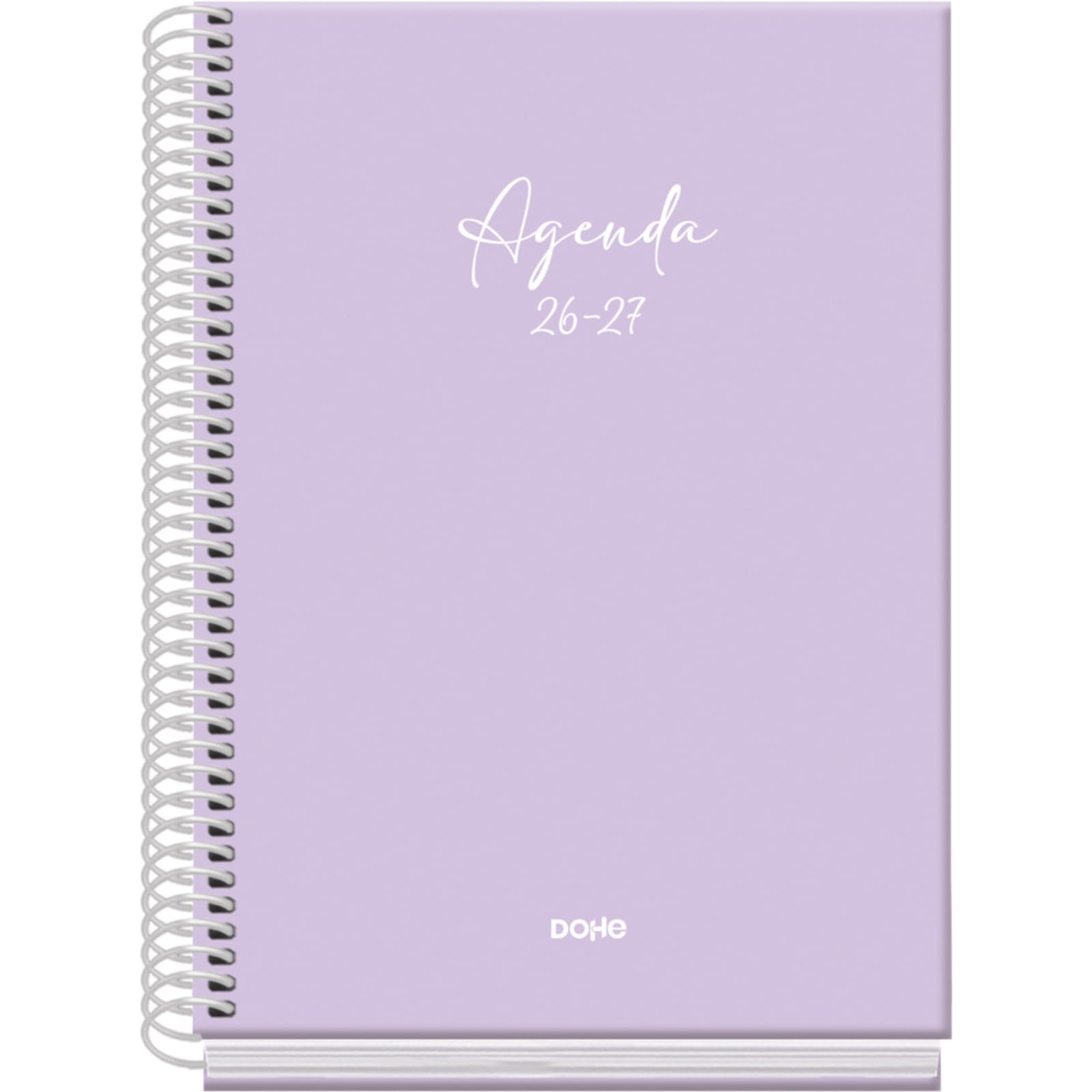 Dohe - Agenda Escolar 2026 2027 - Septiembre a Junio, Semana Vista, A5 (15x21 cm), Tapa Dura Tacto Suave, Cierre de Espiral, Español e Inglés - Serenity Morado