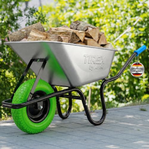 TIREX by xonic® Schubkarre mit Stahlfelge – Verzinkte Wanne bis 250kg/ 100l - Robuste Ausführung für Garten und Blau – Schieb-Karre mit PU Vollgummi-Rad - Blau- Silber