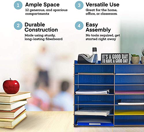 Adir Wood Paper Storage Organizer - Construction Paper Storage - Vertical File Mail Sorter - A Stylish Look For Home, Office, Classroom And More - Blue (12 Compartment) #TOP4