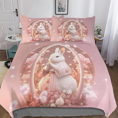 Housse de couette lapin 3 pièces parure de lit double microfibre 200x200 - 2
