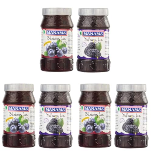 Image of Manama Blueberry Fruit Jam and Mulberry Fruit Jam, 500GMS Each, Pack of 6