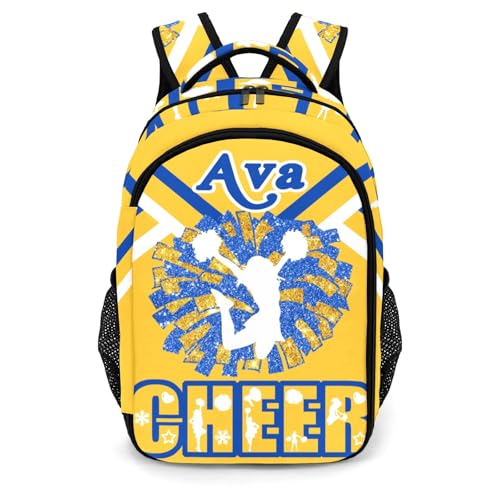Cheerleaders Blue Gold Yellow Cheer Backpack Personalized School Bag Custom Name Daypack Book Bag for School as Gifts for Student Child