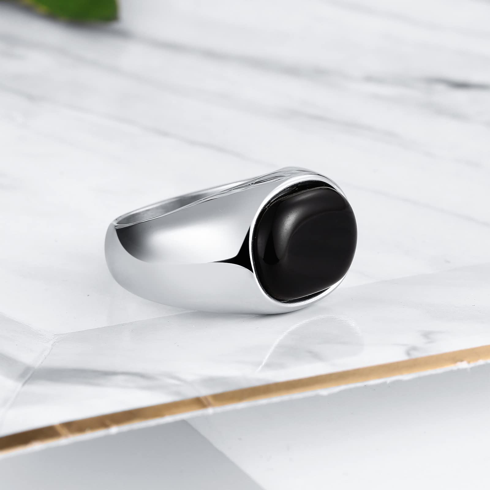 Anello Acciaio Amicizia Anelli Uomo Semplici Anello con Sigillo con Pietra Ovale Anello in Acciaio Nero/Marrone Taglia 15 to 30