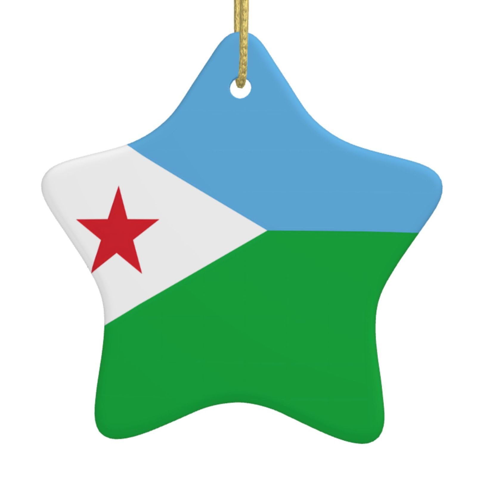 Flag of Djibouti Christmas Ceramic Star Pendant with Punched Holes and Gold Wire Rope, Christmas Tree Home Decoration
