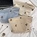 Cute Small Soft Corduroy Zipper Makeup Bag for Purse, Coquette Aesthetic Pouch with Bear Pattern for Women Girls, Kawaii Travel Cosmetic Bags（04Light Taupe）