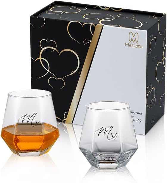 Miniatura 6 de Mr and Mrs - Juego de regalo de vasos de whisky, el mejor regalo para bodas, compromisos, aniversarios, parejas, él y ella, novia y novio, San