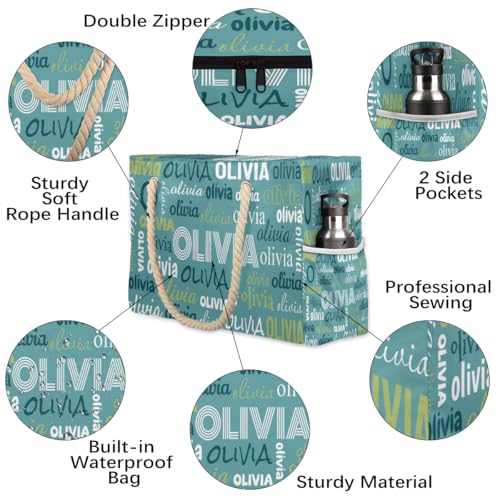 Custom Name Beach Bag for Women and Men Personalized Extra Large Waterproof Zipper Travel Tote Bags3