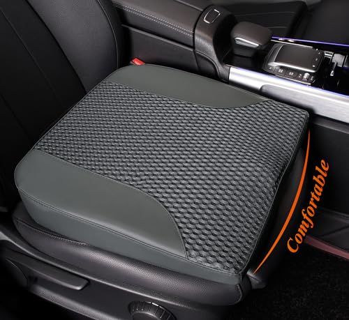 kingphenix Car Seat Cushion – Memory Foam Pad for Driving Comfort – Boosts Height and Relieves Coccyx & Lower Back Pain – Car, Truck, Office Chair (Leather & 4D Mesh Gray)