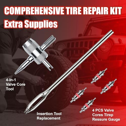 Image of AWELCRAFT 68-Piece All-in-One Heavy Duty Tire Plug Kit - Professional Tire Repair Set, T-Handle Tools, Valve Kit, 40 Plugs, Pliers, Knife - Universal for Car