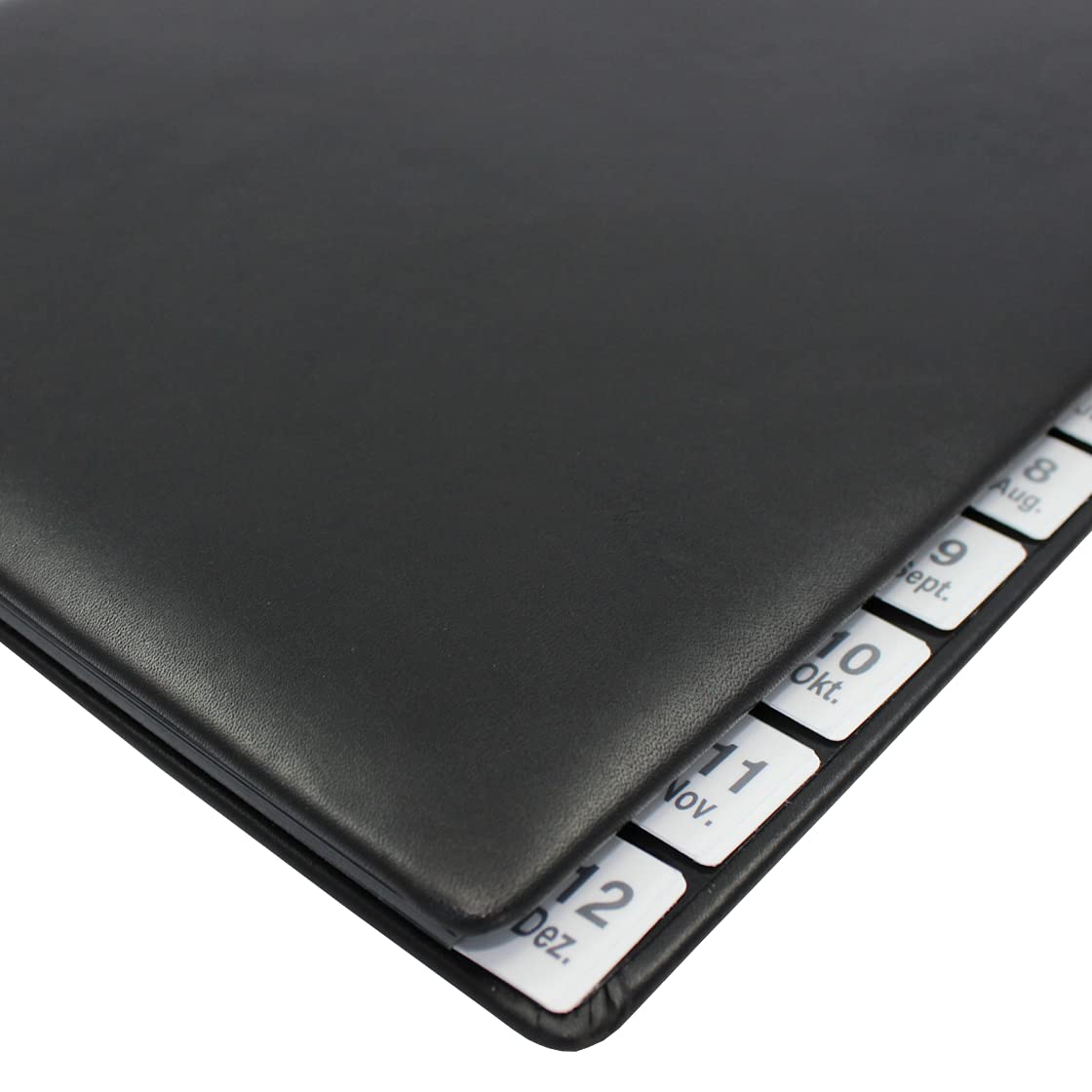Classificatore con indice 1 – 12 (jan. dez.) in pelle bovina pieno liscio in Nero