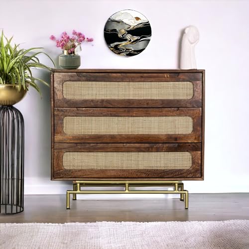 Image of Solid Wooden Atlanta Chest of Drawers | Chest of Drawers with Natural Cane /Rattan | Dresser- Tubaq Finish