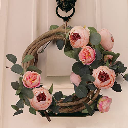 Justoyou 2Pcs Artificial Eucalyptus Flower Garland 11.2Ft, 8 Head Peony Flowers Vines, Greenery Garland, Floral Garland Decoration For Wedding Arch, Wall Backdrop, Wedding Table, Party #TOP4