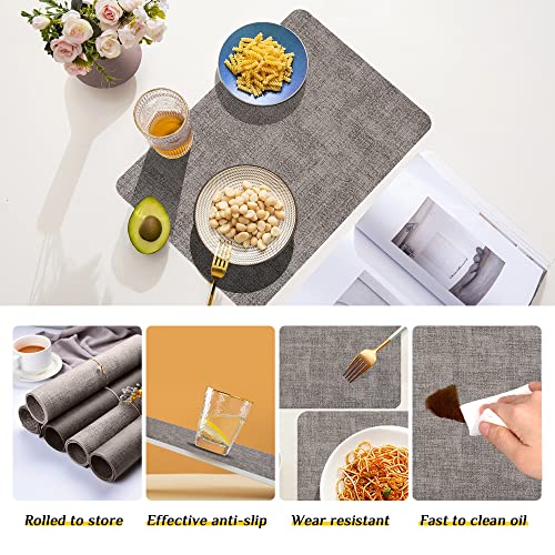Purejoy Placemats and Coaster Sets 6, Christmas Table Mats PU Leather Heat-Resistant Washable and Non-Slip 43 * 30 cm Dinner Table Mats Set of 6 for Kitchen Mat Table Indoor (Light Grey)