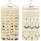 ネックレス 収納 絡まない アクセサリー収納 デュアルなサイドのハンガーでPVCリンクすることができますジュエリーオーガナイザー収納袋 家庭用アクセサリー ホルダーの40ポケット20フックのループを織る -ベージュ -クリスマスプレゼント(beige)