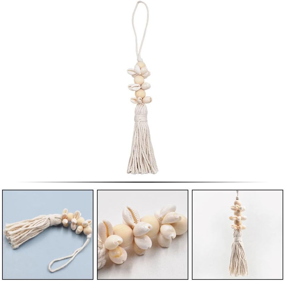GANAZONO Boho Farmhouse Beads Pendant String with Seashell Tassel 9.84 Inch Rustic Cotton Thread Hanging Decoration for Wall Window