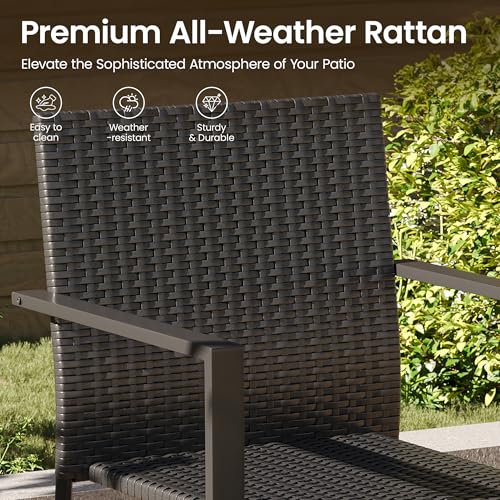Image of Amopatio Stackable Wicker Chairs, Patio Dining Chairs Set of 2, All-Weather Breathable Outdoor Dining Chair, Steel Frame, Armchair w /Armrests, for Garden, Porch, Deck, Poolside, Fire Pit, Black