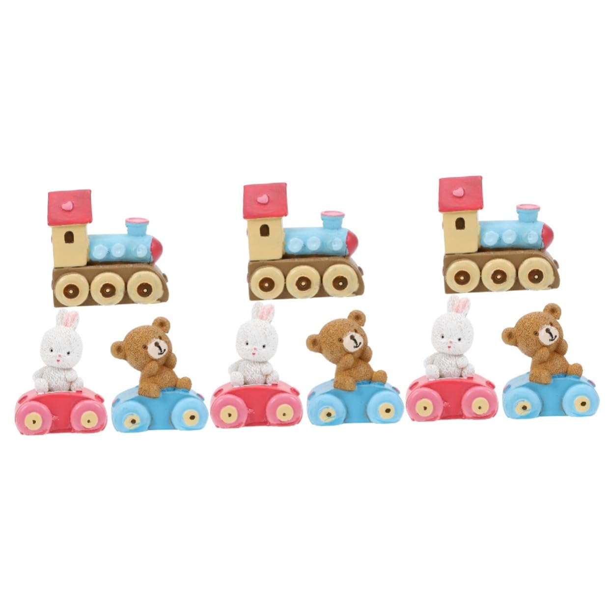 STOBAZA 3pièces Figurine De Décoration De Gâteau Résine Avec Ours Lapin Et Train Ornement De Bureau Mignon Pour Anniversaire Et
