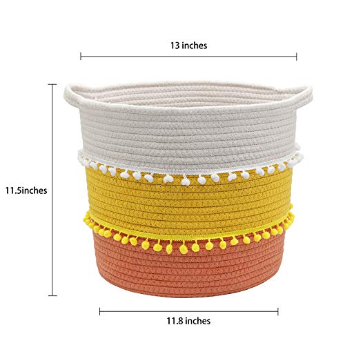 Storage Basket for Baby Toys/Blankets, FOYO Cotton Rope Woven Storage Bins Laundry Hamper with Handle 12" x 11.5" x 13"