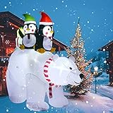 DearHouse 7FT Inflatable Christmas Polar Bear with Penguin and Gift, 5 Led Lights Xmas Holiday Blow Up Family Party Decoration Yard Lawn Favors Indoor Outdoor Inflatables