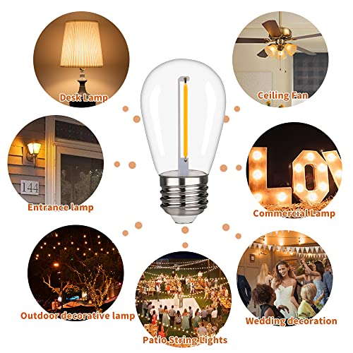 S14 Replacement Led Light Bulbs, Shatterproof & Waterproof 1W S14 Led Bulbs, E26 Base Patio Edison Led Light Bulbs For Outdoor String Lights , Warm White 2200K Plastic 70Ml Non-Dimmable 48 Pack #TOP4