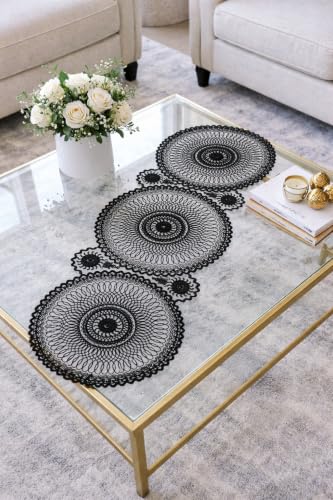 Nakışlı Runner Masa Örtüsü Siyah 37x115 cm, Dantel İşlemeli Dekoratif Masa Runner, Çeyizlik Şık Sofra Örtüsü, Yemek Masası, Konsol ve Sehpa için Runner
