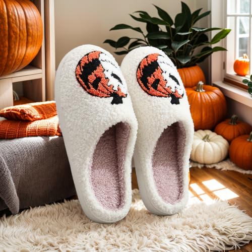 Halloween Pumpkin Slippers for Women Men, Cute Soft Plush Fuzzy Winter Holiday Slippers, Comfy Bedroom House Christmas Slippers Indoor Outdoor Shoes4
