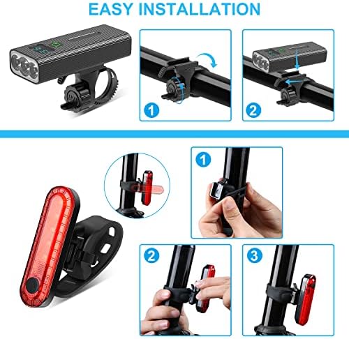 Bike Lights Set, USB Rechargeable Front and Back Light, Powerful Lumens 5200mAh Bicycle light, Cycling Headlight Tail Rear Reflectors For All Kids, Road, Mountain Bike Accessories (3 LED Bike Light)