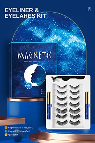 Magnetic Eyelashes,3D Natural Magnetic Eyelashes With Eyeliner Kit,Natural Look Reusable Magnetic Lashes With Eyeliner And Tweezers,5 Pairs Magnetic Eyelash Kit,No Glue Needed (7 Pairs) #TOP6