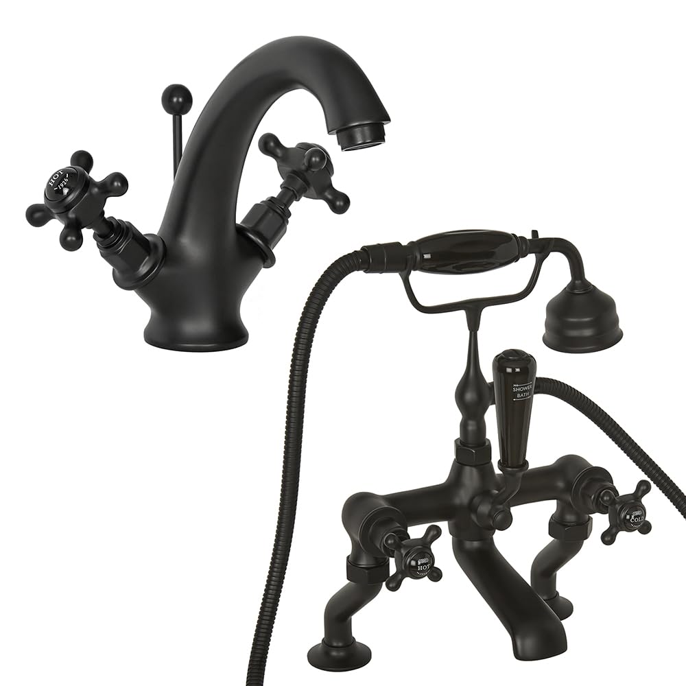 Milano Black Nickel Mono Bathroom Basin Mixer Tap Bath Tap Hand Shower