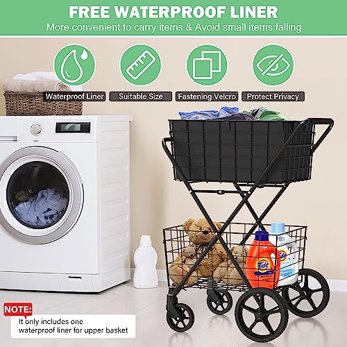 Einkaufswagen mit 2 herausnehmbaren Körben, 2-stöckig, extra groß, zusammenklappbar, 180 kg, Einkaufswagen für Einkäufe mit 2 herausnehmbaren Körben, wasserdichtes Innenfutter, strapazierfähiger, – Bild 5