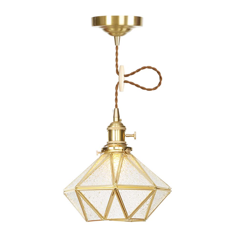 FYZDLAOR Brass+Glass Pendant Light, Modern Pendant Light with Adjustable Height,for Living Room Bedroom Restaurant Cafe Teahouse Bar Dining Room Club（E27）