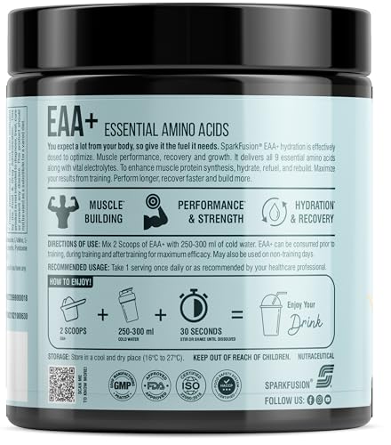 Image of Sparkfusion 8500 mg Eaa+ & 6000mg Bcaa (300 gm) Essential Amino Acids | Pre /Intra Workout and Muscle Growth & Recovery | All 9 Essential Amino Acid EAA Powder (Smash Orange)