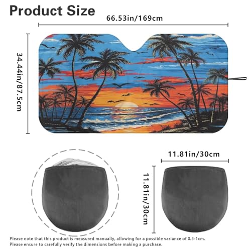 Image of Sunset Scenery Windshield Sun Shade for Car SUV Truck Foldable Front Window Sun Shade Visor Shield Cover Blocks UV Rays and Keeps Vehicle Cool - 66.53 x 34.44 inches