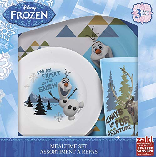 Zak Designs Set repas avec assiette, bol et gobelet Olaf & Sven de la Reine des Neiges Plastique incassable et sans BPA 3 pièces