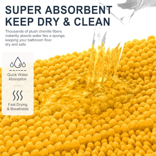 Image of Smiry Thick Chenille Bathroom Rugs 36x24, Extra Soft Absorbent Striped Bath Mat, Machine Washable, Rubber Backing, Bath Rugs for Bathroom, Tub & Shower, Home Decor Accessories, Golden Yellow